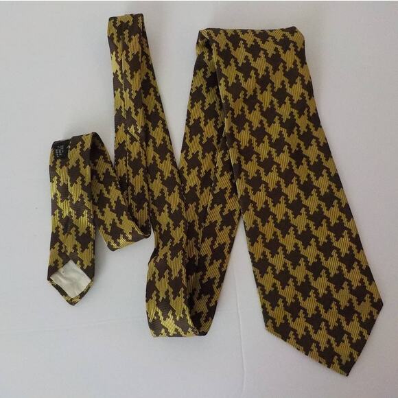 La Bella Collection Classic Brown Gold Neck Tie Houndstooth Pattern Vintage - Picture 2 of 9